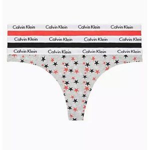 Women Calvin Klein Carousel 3-Pack Thong Panty‎ Cotton Stretch Size Large - NEW